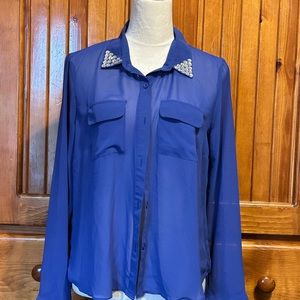Sheer Rhinestone collar blouse
